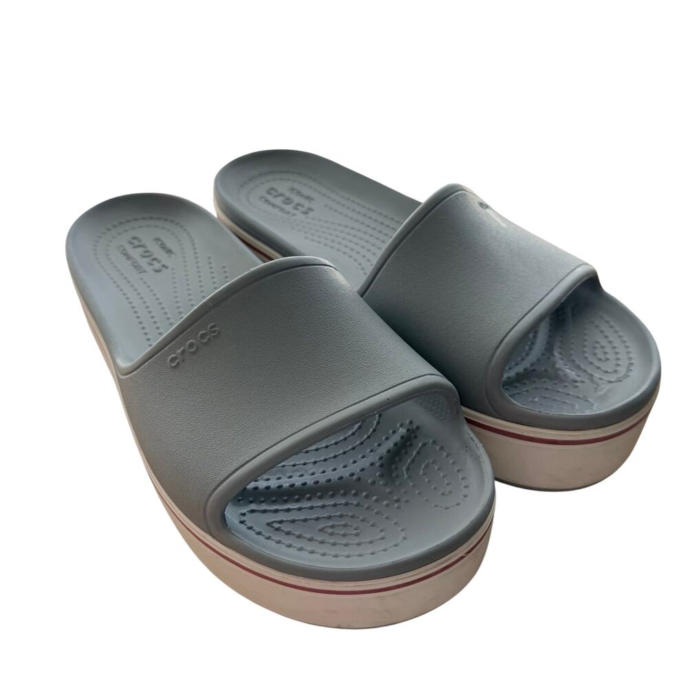 crocs womens platform slides gray size 9 slip on resort beach ocean EVA summer